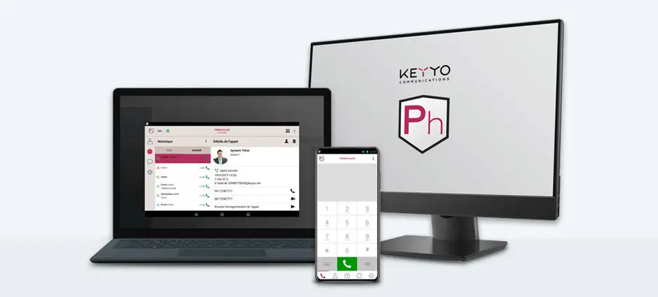 Ecran du Keyyo phone sur un smartphone, une tablette et un ordinateur