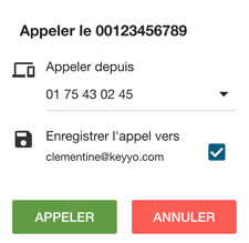 Vue sur la fonctionnalité d'enregistrement d'un appel depuis l'interface de l'application Callpad de Keyyo