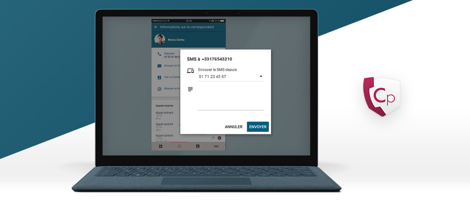 Vue sur l'envoi de SMS depuis l'interface de l'application CallPad de Keyyo