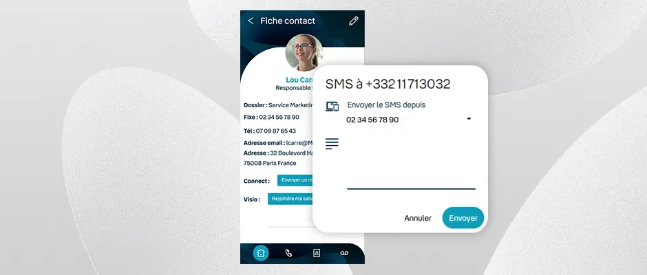 Vue sur l'envoi de SMS depuis l'interface de l'application CallPad de Keyyo