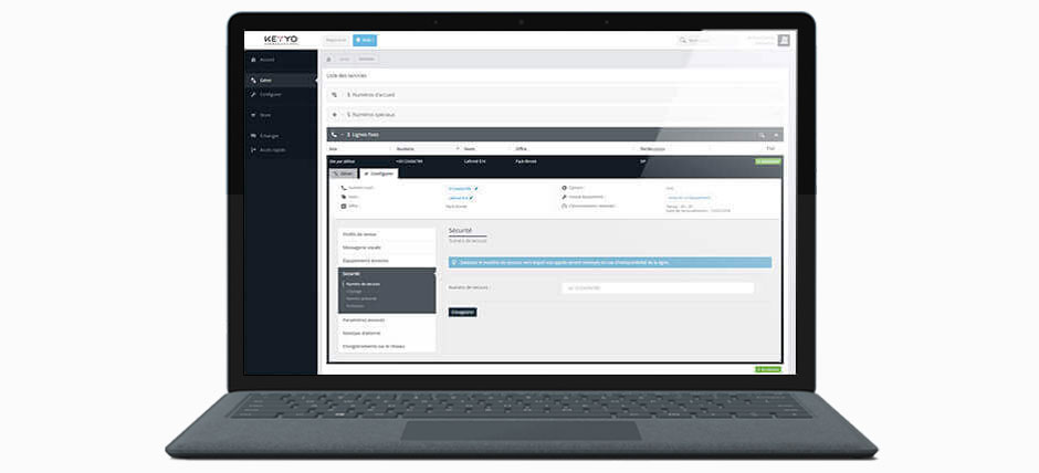 Vue sur l'interface Keyyo de paramétrage en ligne des numéros de secours pour renvoi des appels en cas d'incident