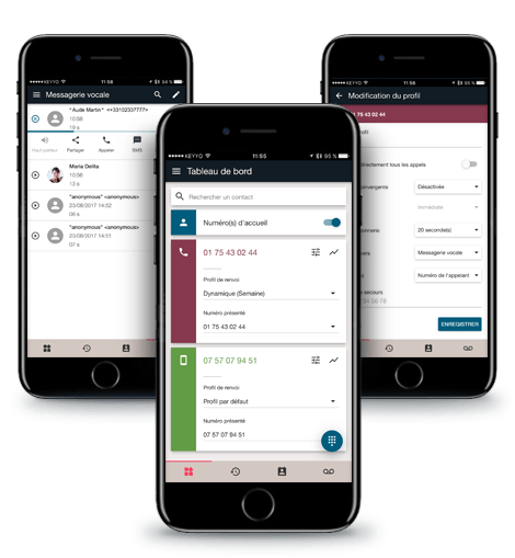 Toutes les fonctionnalités du standard hébergé sur votre ligne mobile professionnelle depuis l'application Callpad.